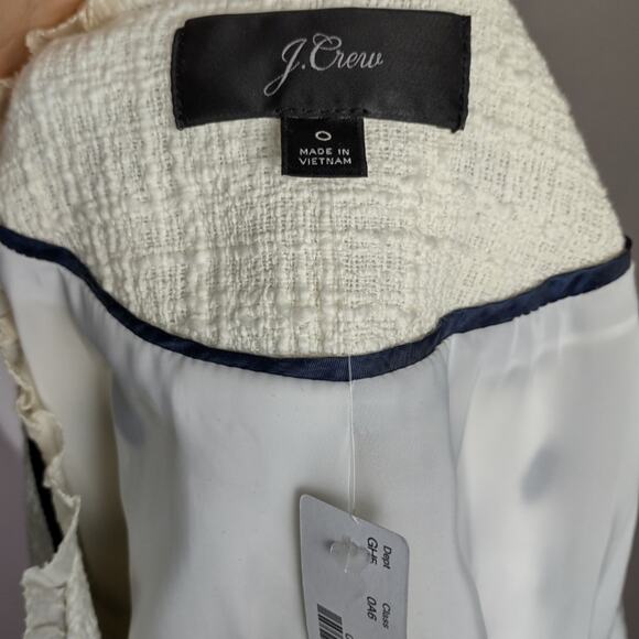 J. CREW Jacket in Polka Dot Textured Tweed Blazer Size 0 White Navy - Picture 6 of 16